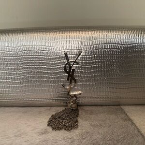 Yves Saint Laurent Metallic Silver Clutch